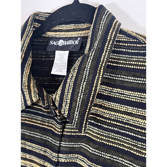 Sag Harbor Striped Jacket 10 Black Western Boho Artsy Textured Workwear Hippie - Picture 4 of 14